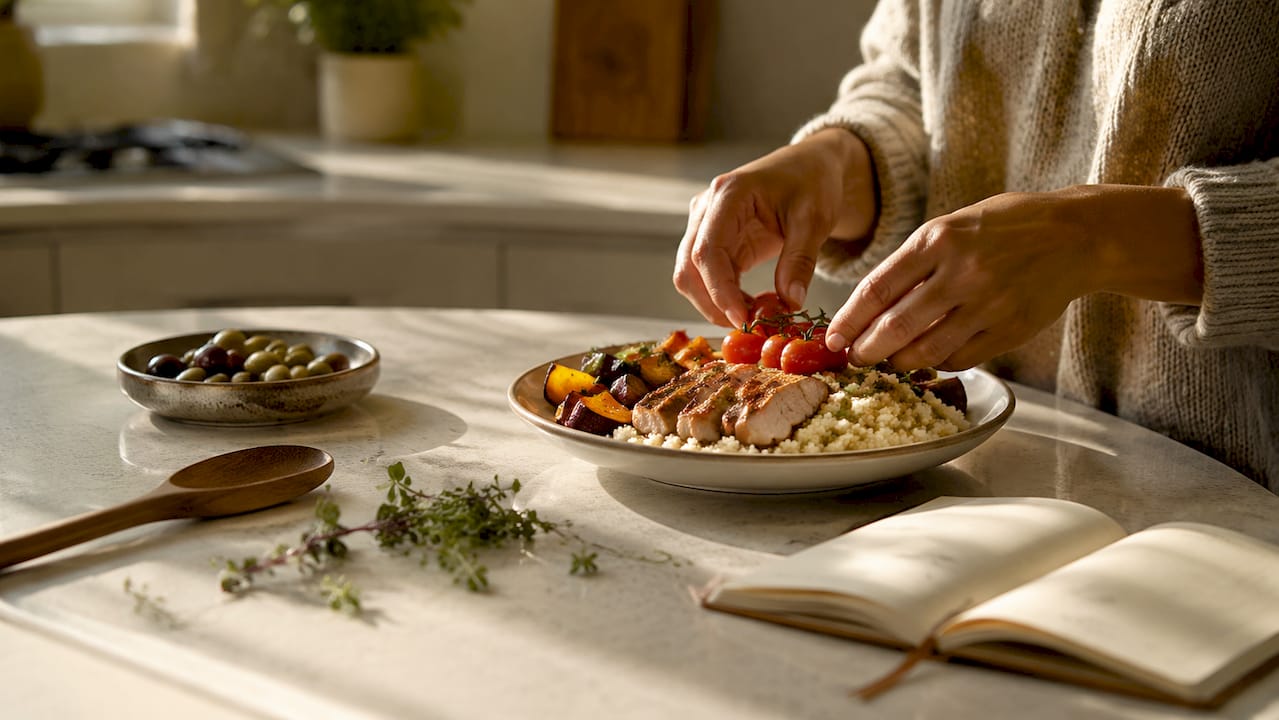 Hands preparing personalized functional nutrition meal