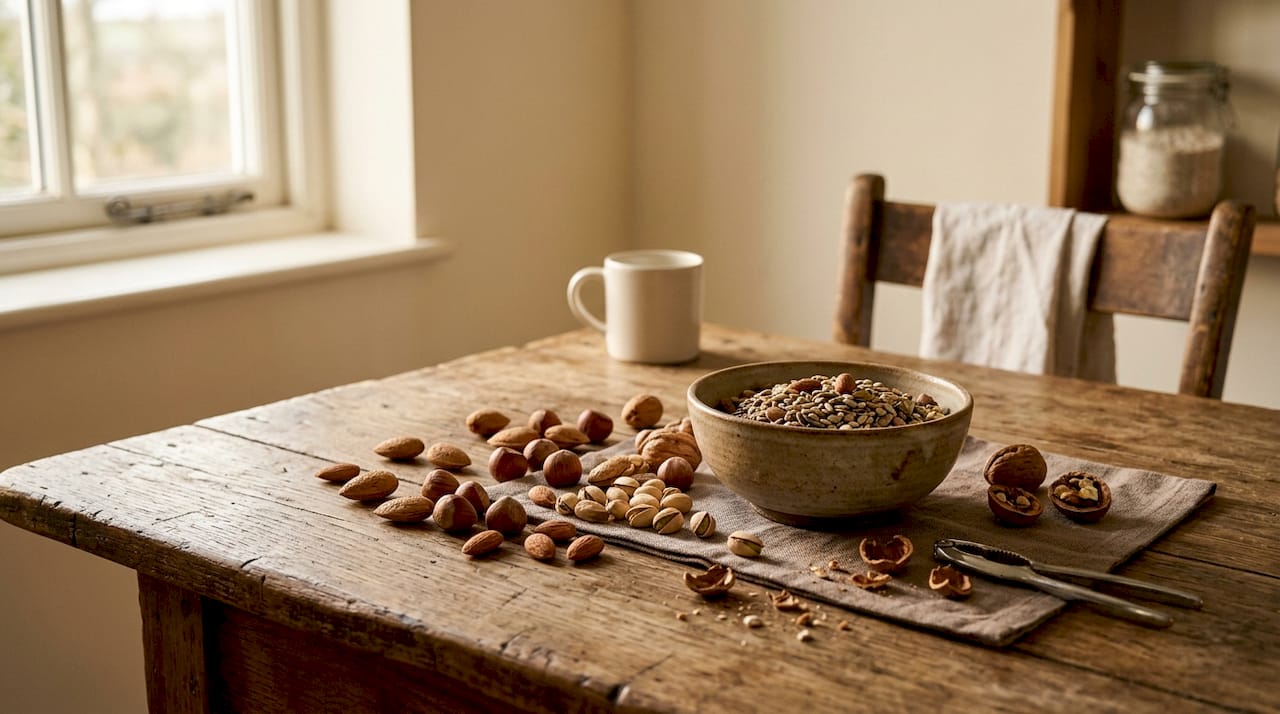 Close-up assortment of nuts with minerals and vitamins