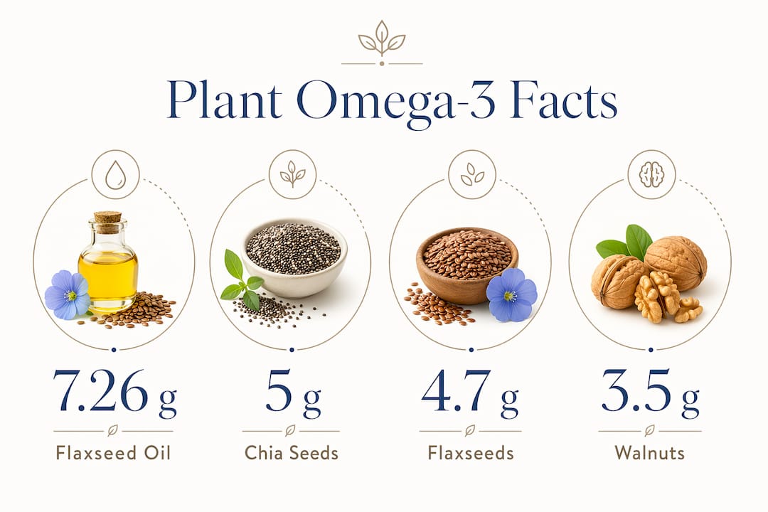 Infographic showing omega-3 content in key plant foods