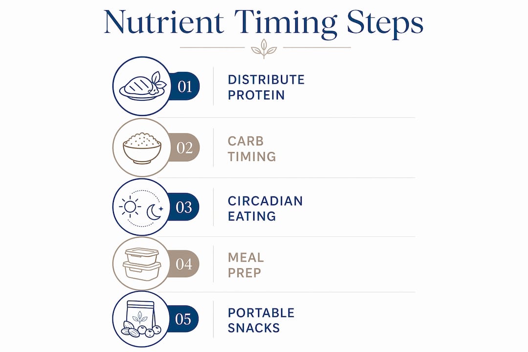 Infographic outlining nutrient timing key steps