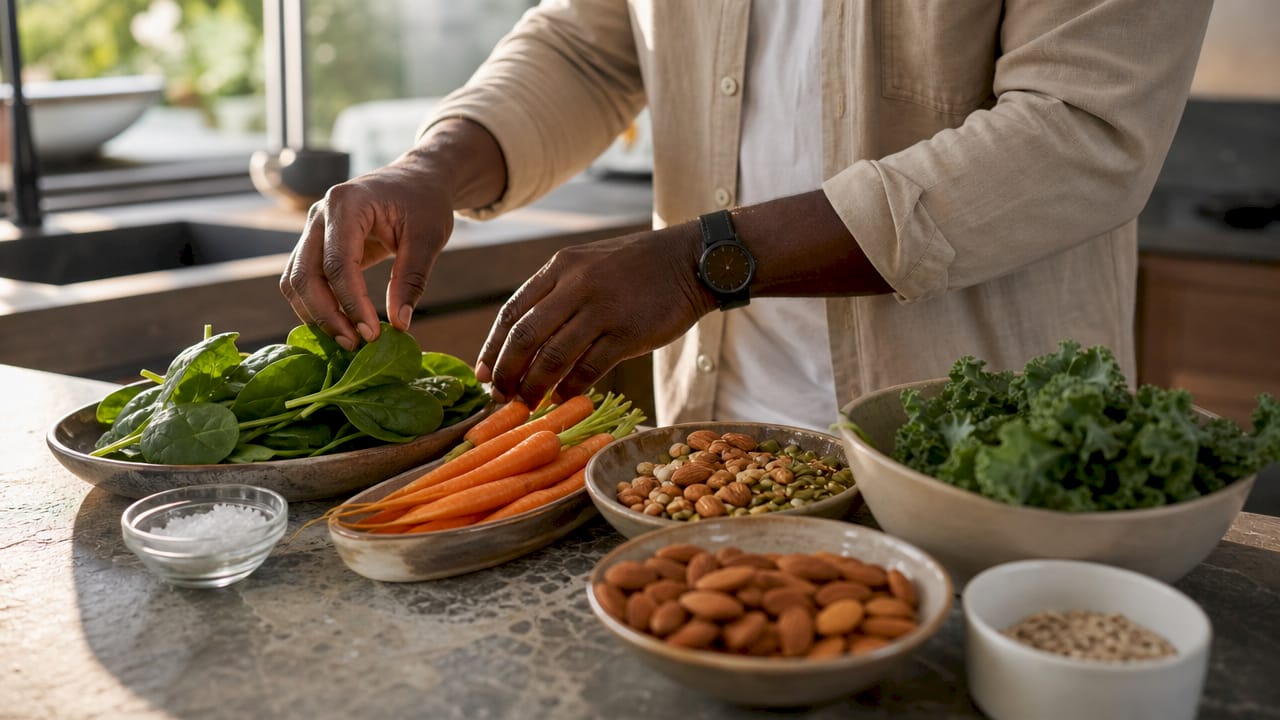 Nutritionist sorting mineral-rich foods close-up