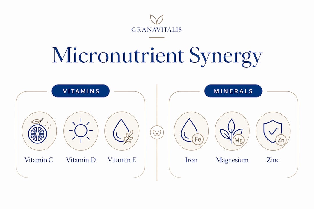 Infographic contrasting vitamins and minerals synergy