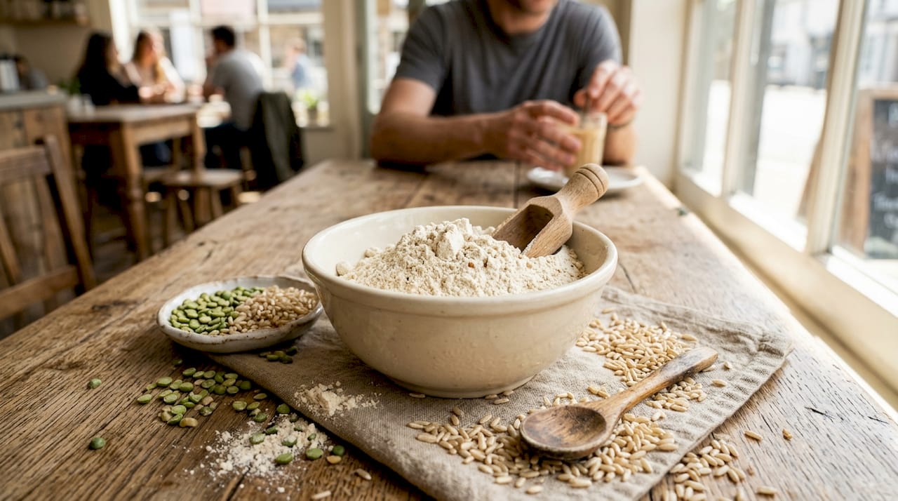 Close-up of pea and brown rice protein blend