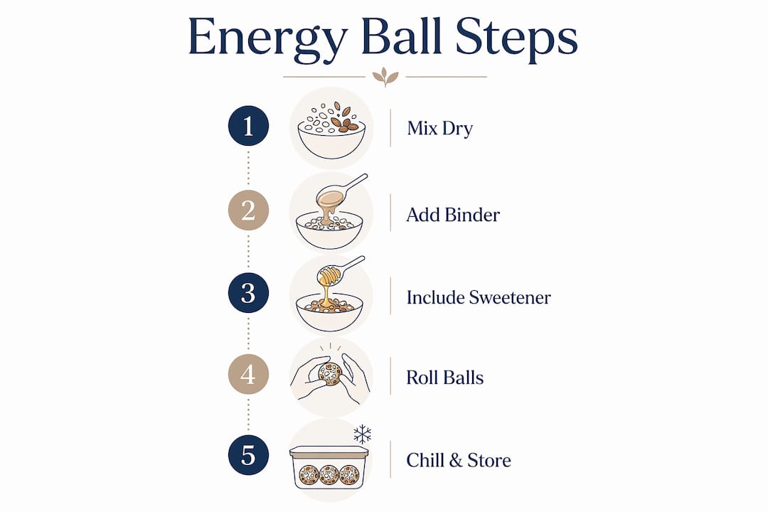 Infographic showing energy ball preparation steps