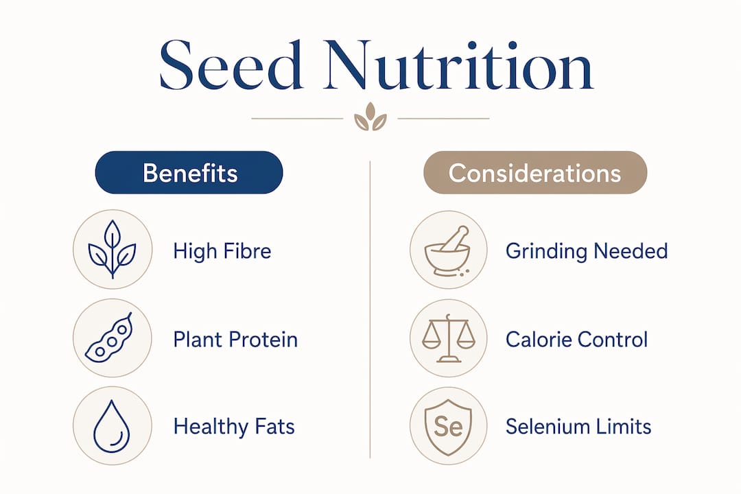 Infographic comparing seed nutrition benefits and considerations