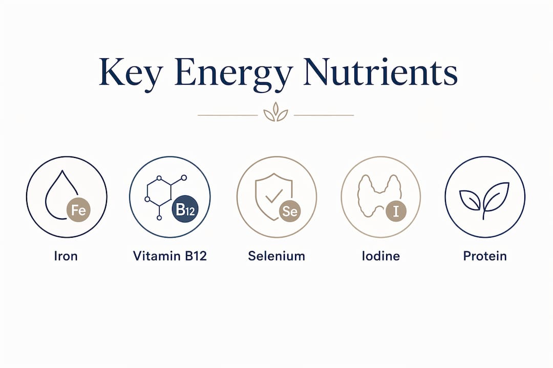 Infographic showing key nutrients for plant-based energy support