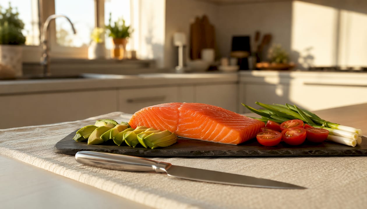 Fresh salmon fillet with lemon and dill