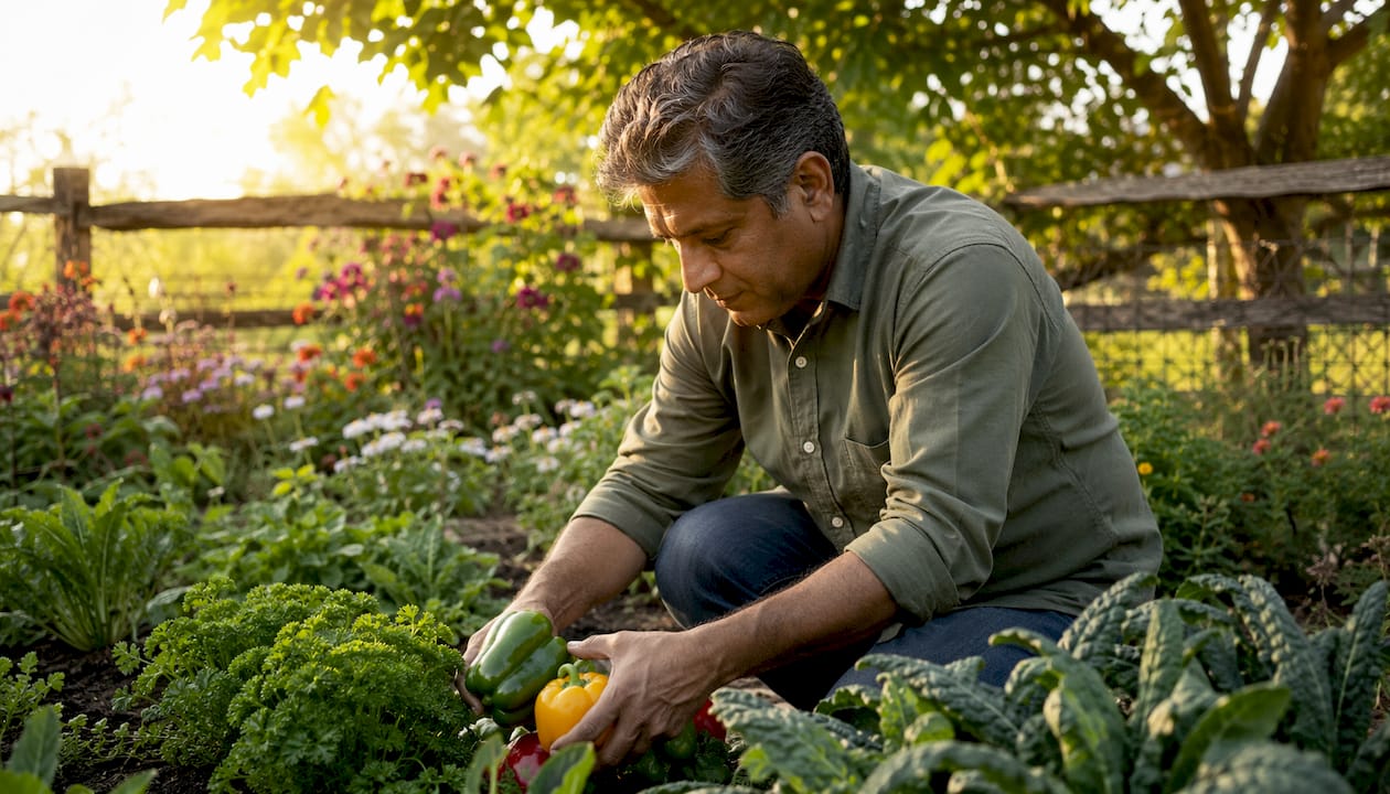 Hands selecting vitamin-rich ancestral vegetables at market