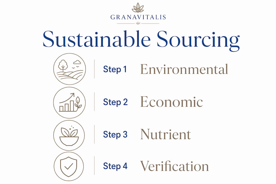 Infographic outlining four key dimensions of sustainable sourcing