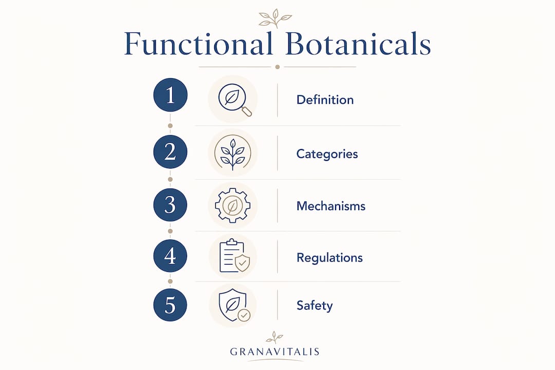 Infographic outlining functional botanicals overview steps