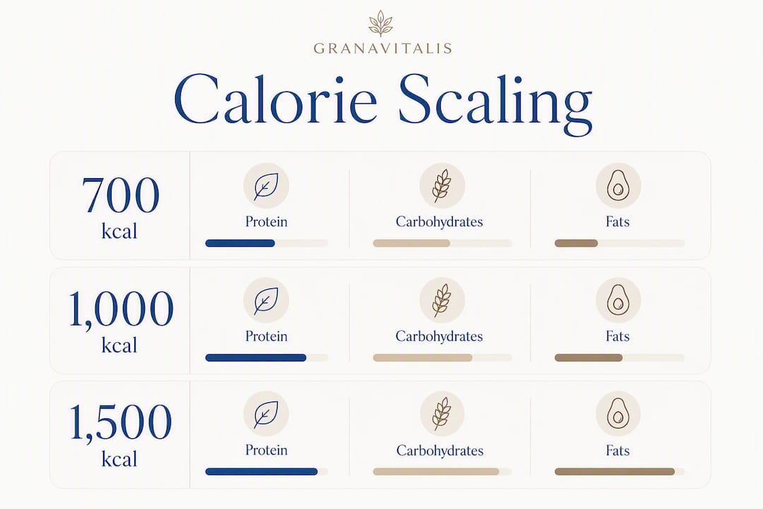 Infographic showing calorie scaling and macros