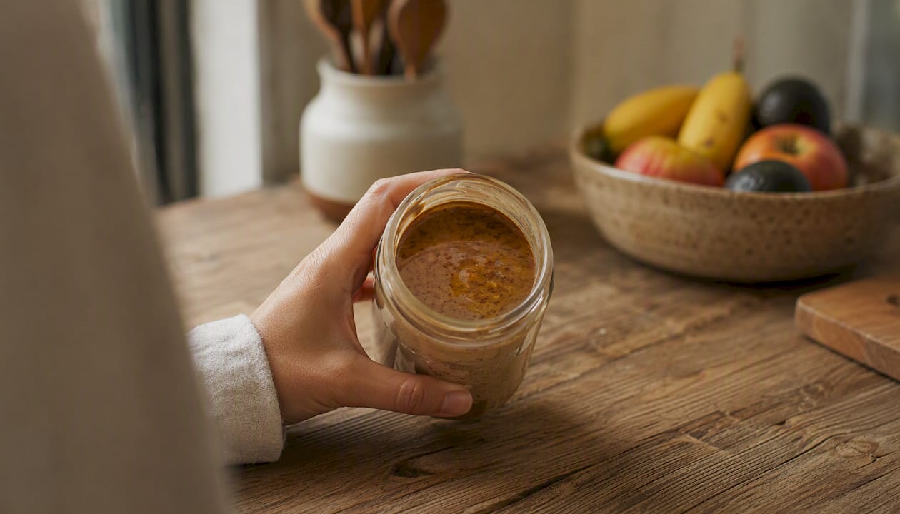 Jar of nut butter with oil separation