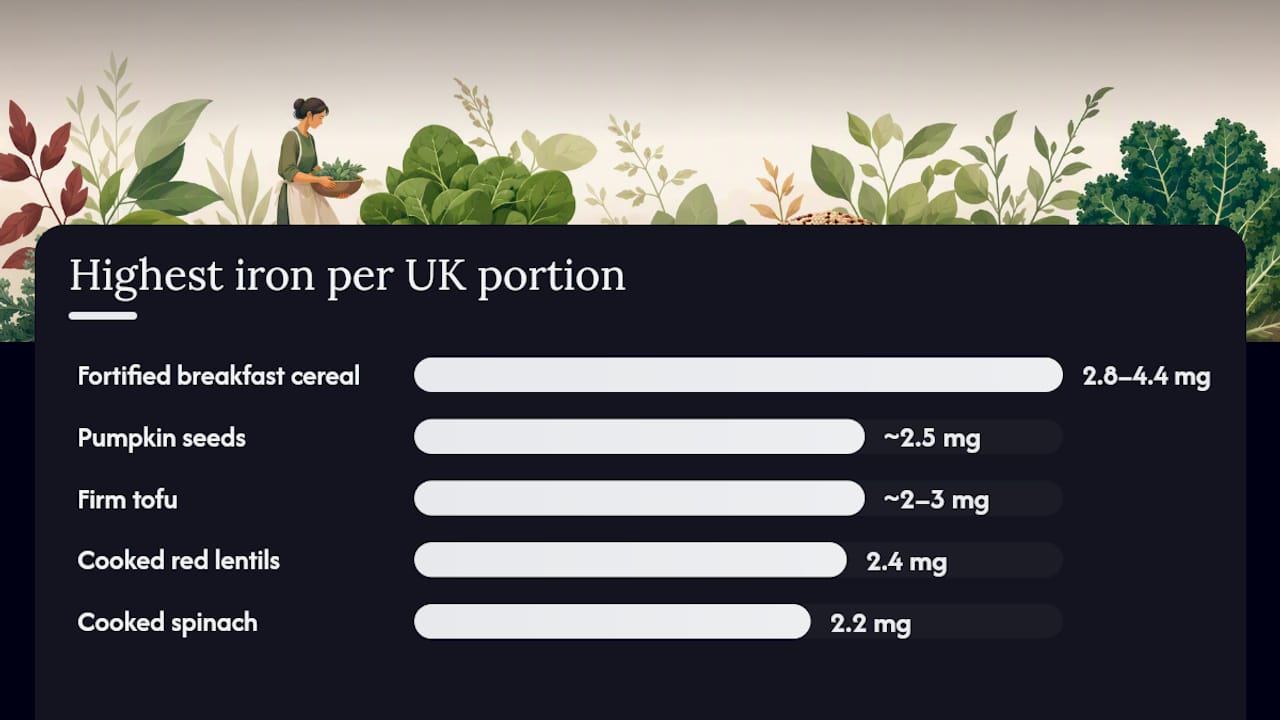 Proportional bar chart of iron content in UK portion sizes