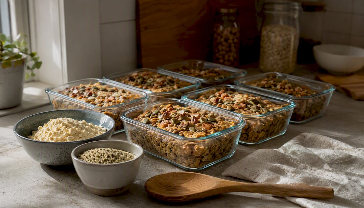 Glass containers with prepared high-protein baked oats
