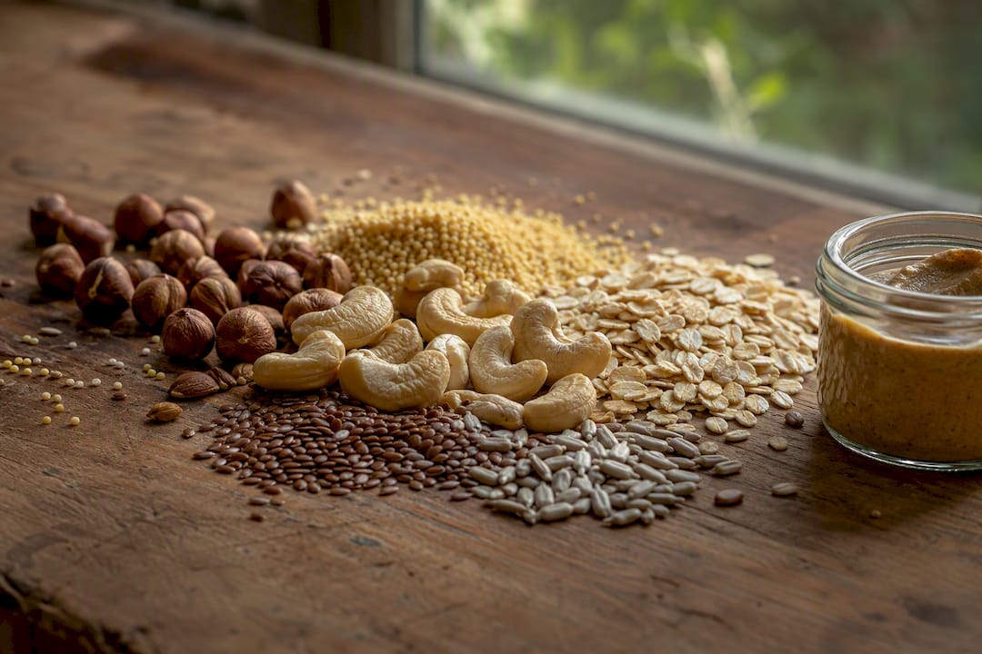 Close-up of nuts, seeds, ancient grains