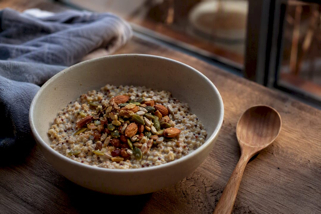 Bowl of oatmeal with quinoa and nuts