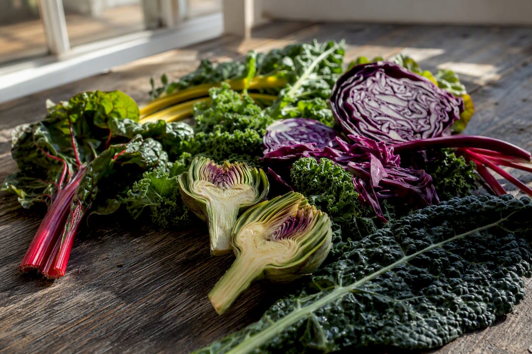 Overhead view of assorted antioxidant vegetables