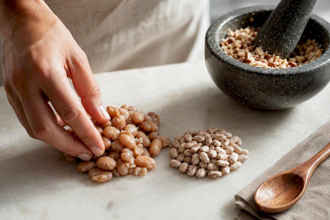 Cooked beans and ground nuts comparison