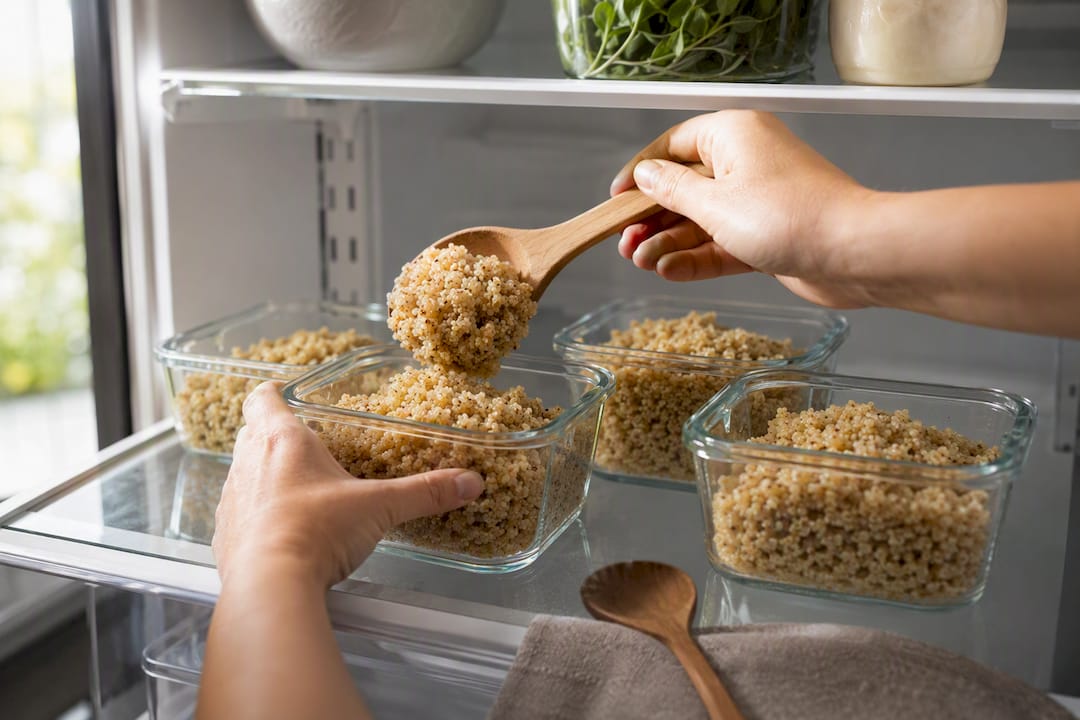 Cooked quinoa portioned for weekly meals