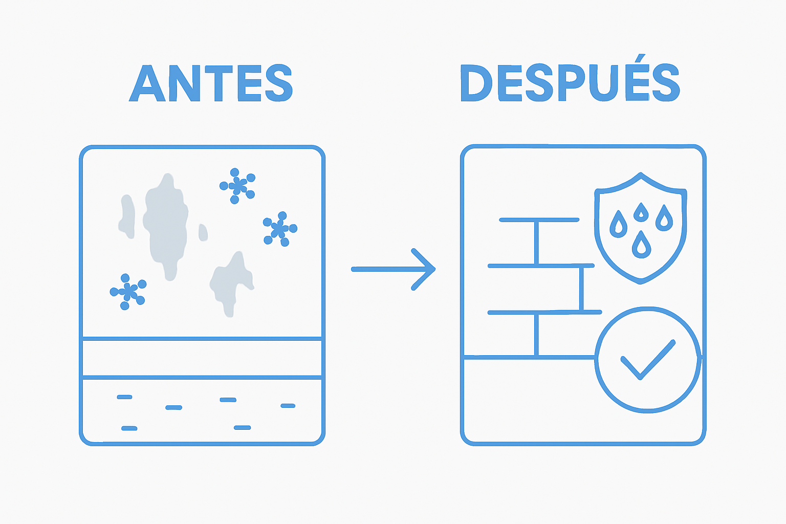 Infographic showing before and after repairing basement dampness