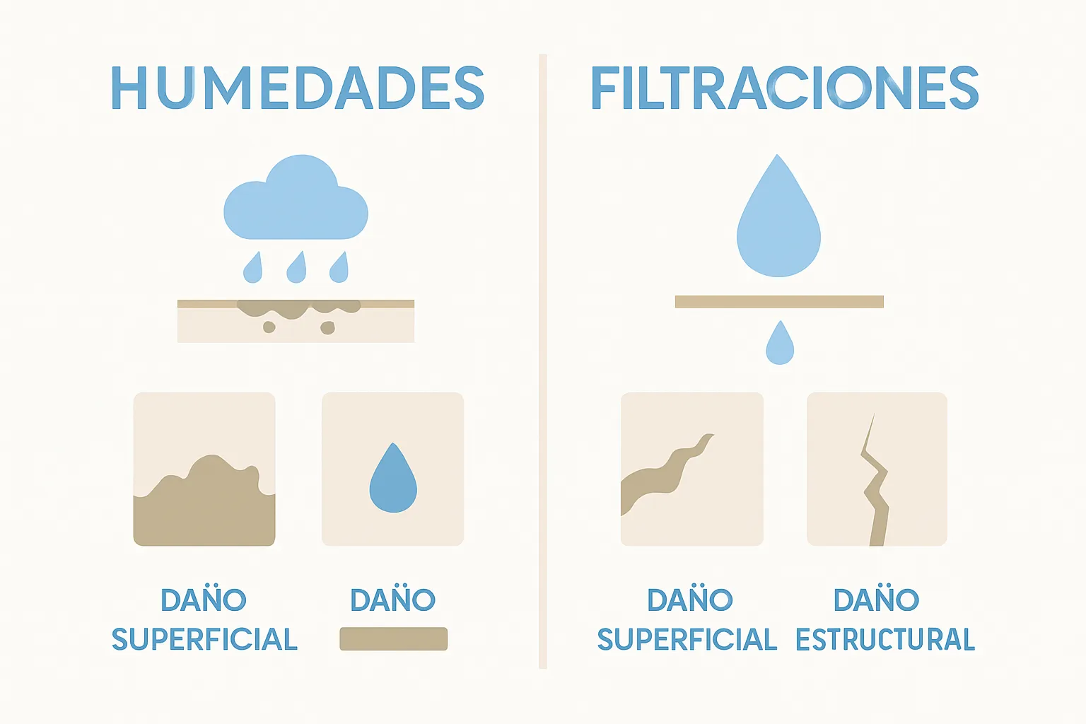 infografía visual comparando humedades y filtraciones en viviendas