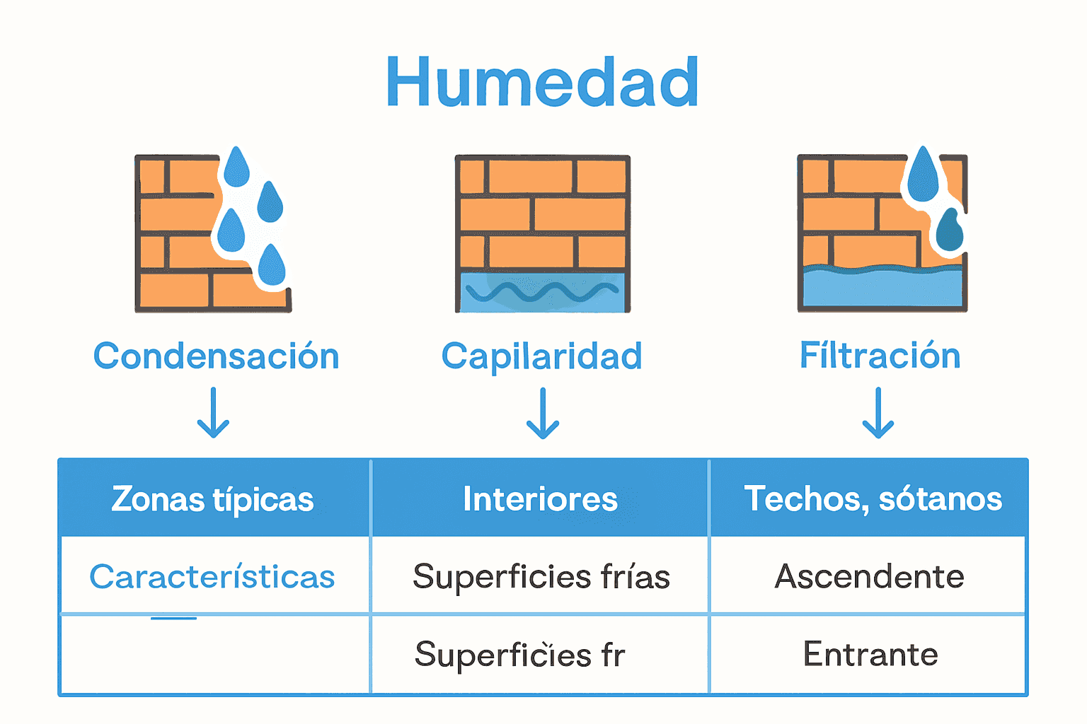 Infografía comparando los tipos de humedad en cuartos.