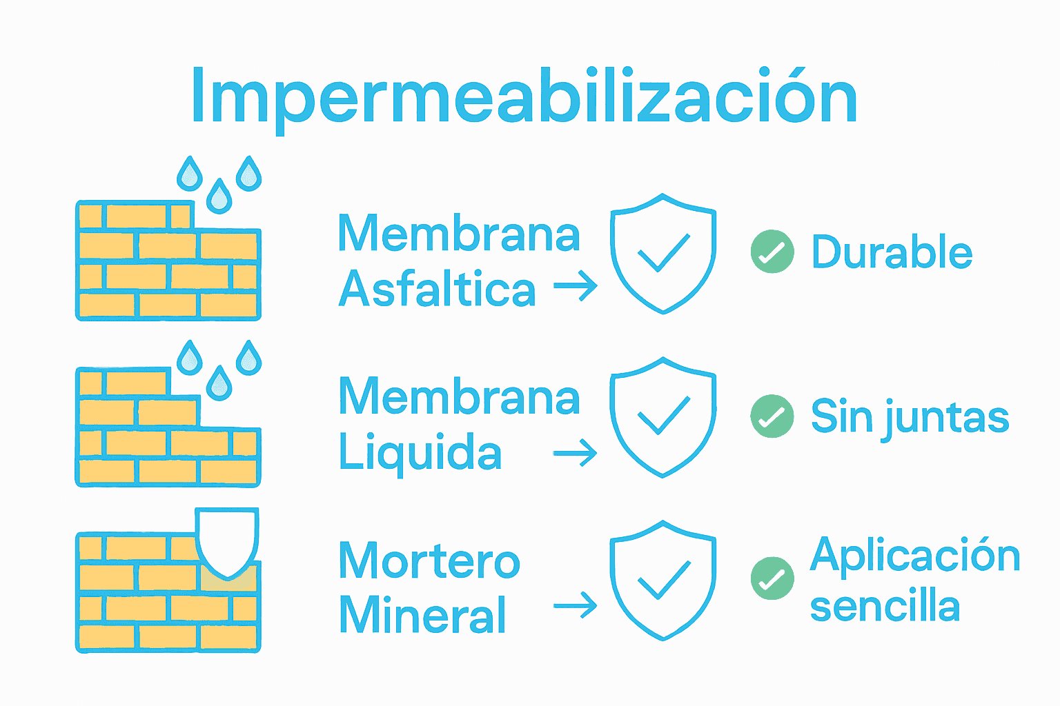 Comparativa visual de tipos de impermeabilización de muros