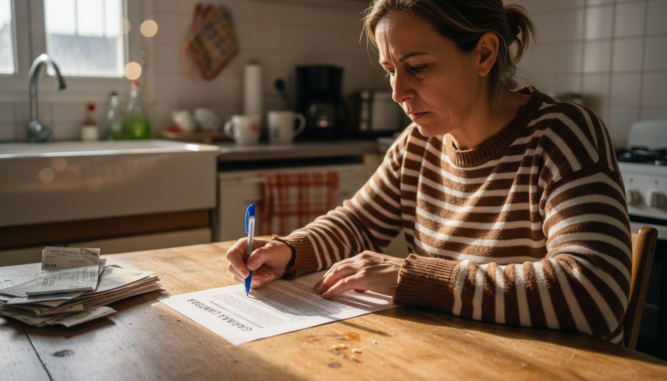La dueña de la vivienda revisa la documentación de la garantía contra humedades.