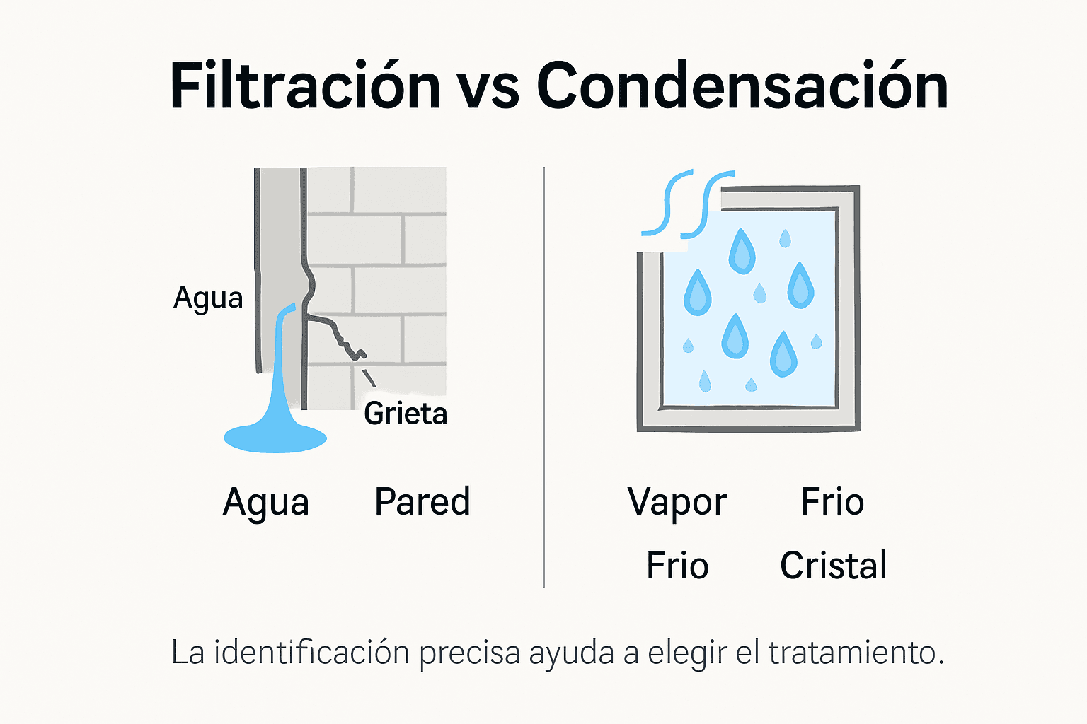 Infografía ilustrativa que muestra las diferencias entre filtración y condensación