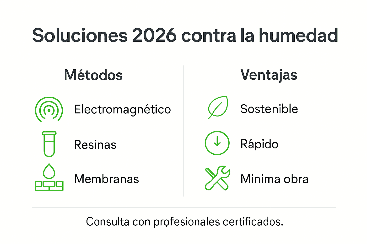Infografía que analiza y compara las diferentes soluciones para el tratamiento de la humedad