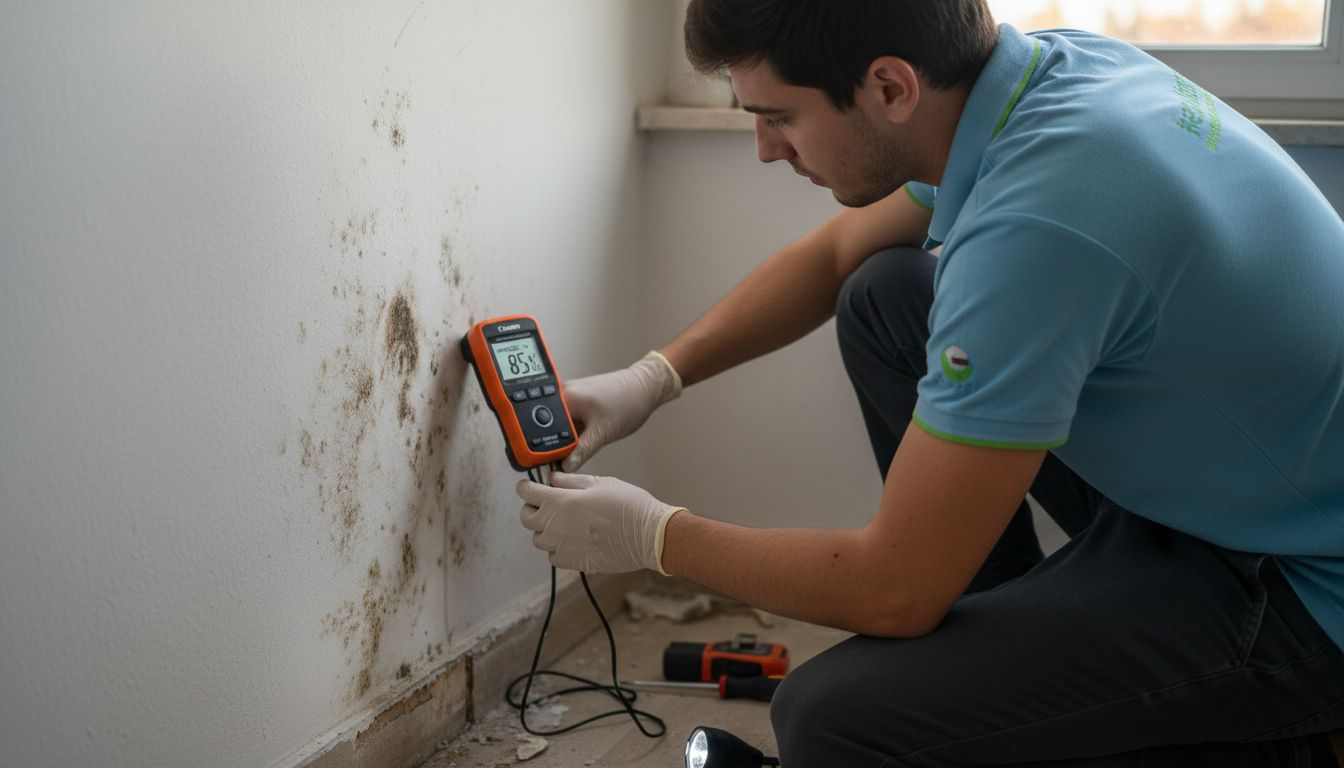 Especialista revisando el nivel de humedad en una pared.
