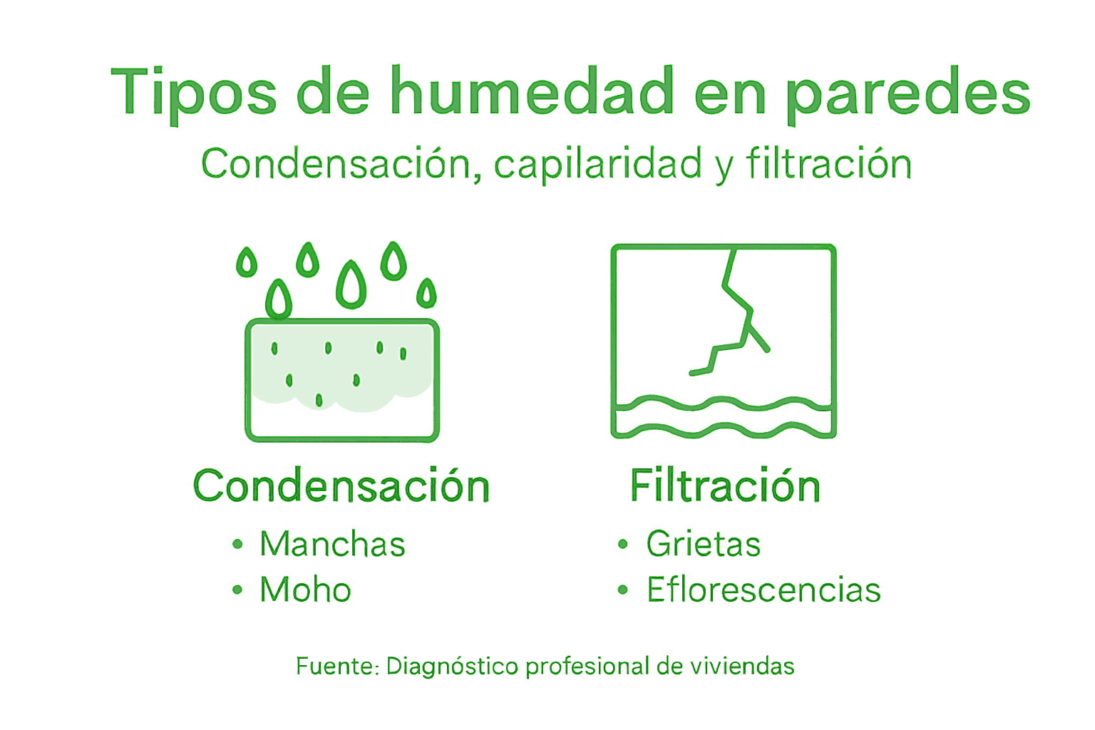 Guía visual sobre los diferentes tipos de humedad que pueden aparecer en las paredes