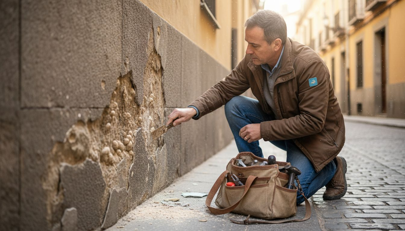 Inspección de humedades por capilaridad en la base del edificio