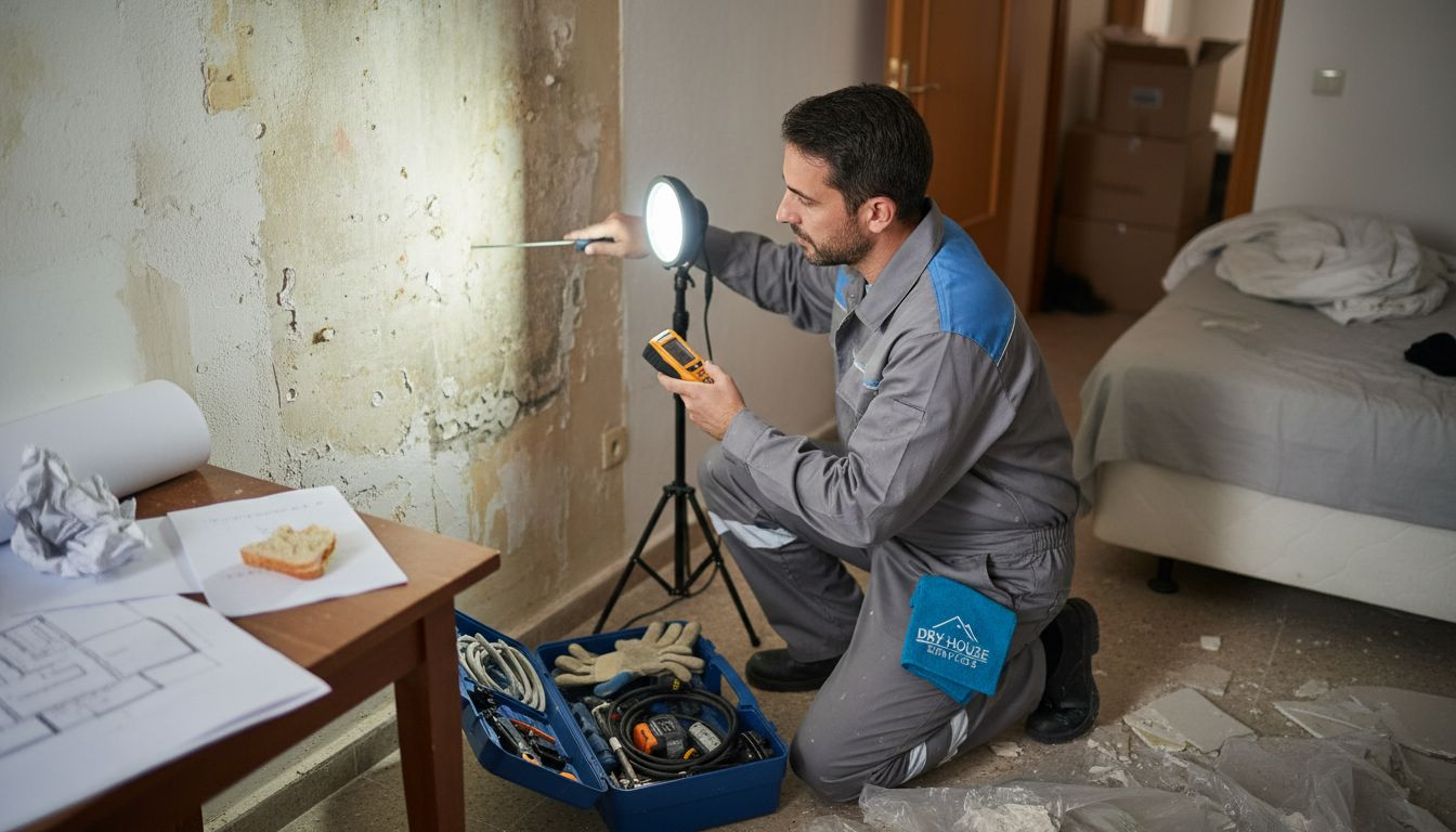 Un especialista revisa posibles humedades en una casa