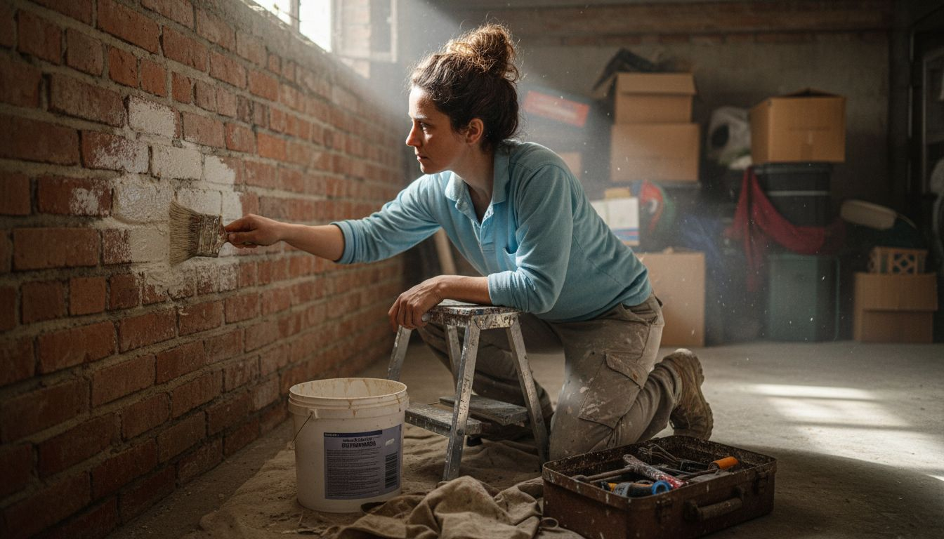 Profesional aplicando un sellador antihumedad sobre una pared de ladrillo