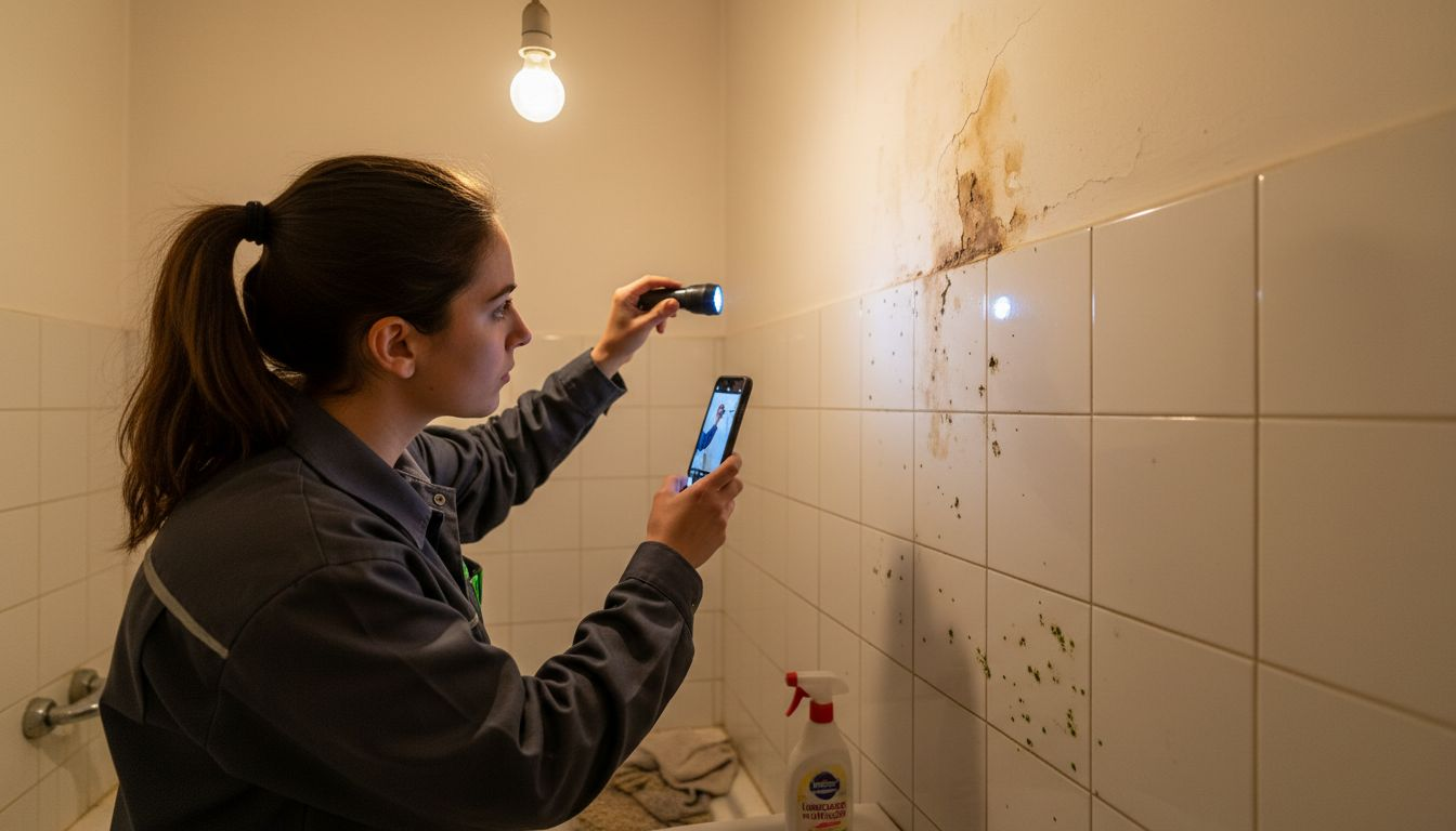 Una persona revisa unas manchas de humedad que han aparecido en la pared.