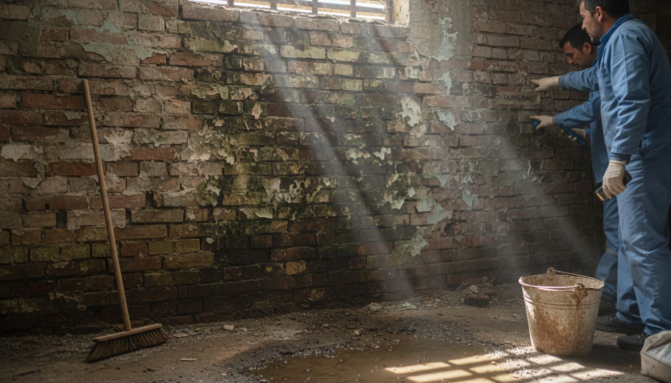 Presencia de manchas y deterioro visible en el muro subterráneo