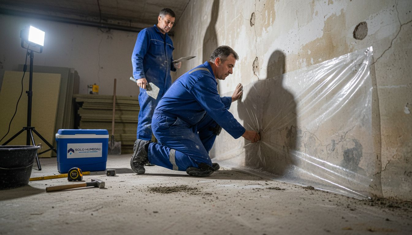 Colocación de una membrana impermeabilizante en la pared