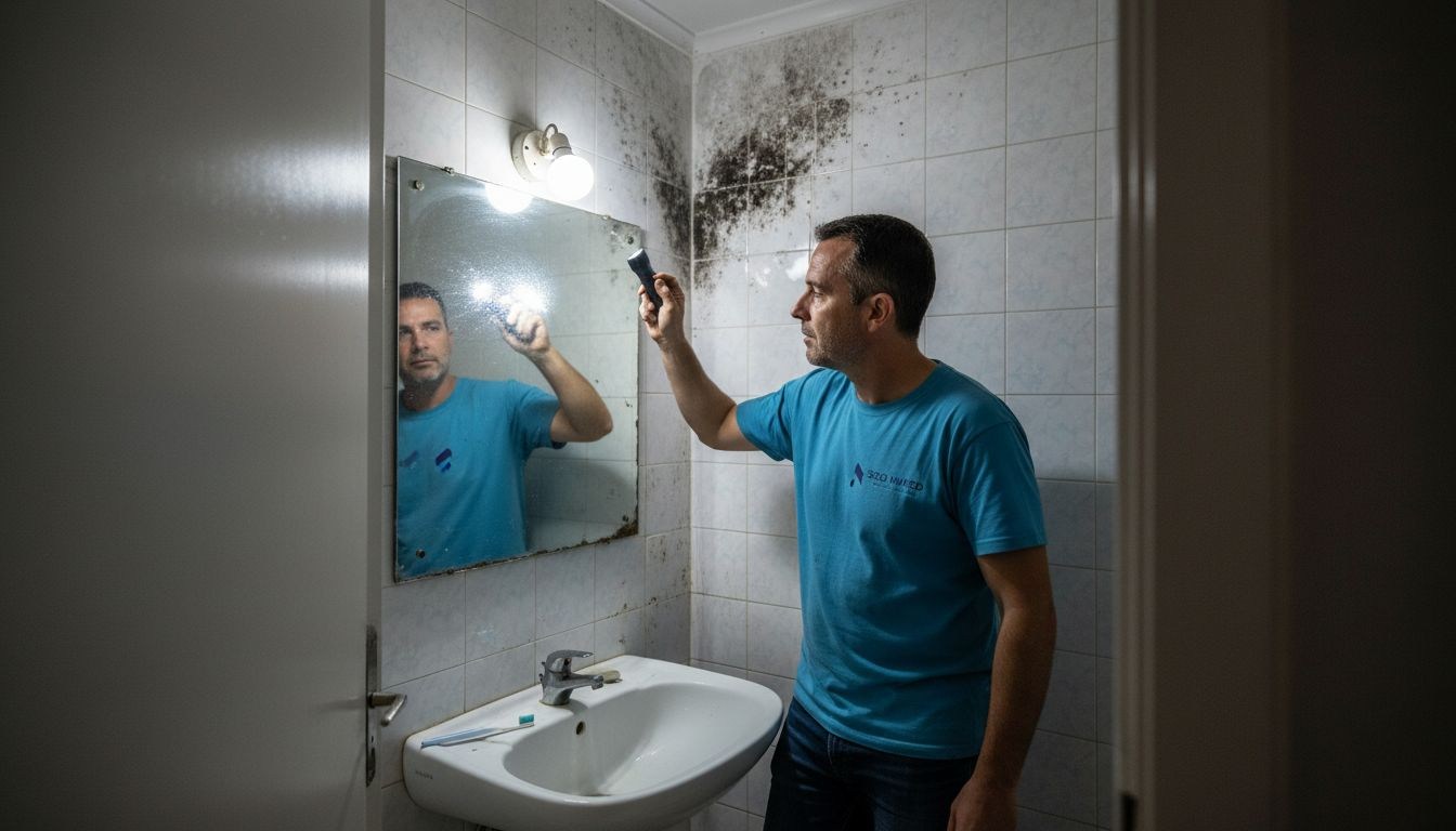 Hombre revisando la presencia de moho en el baño