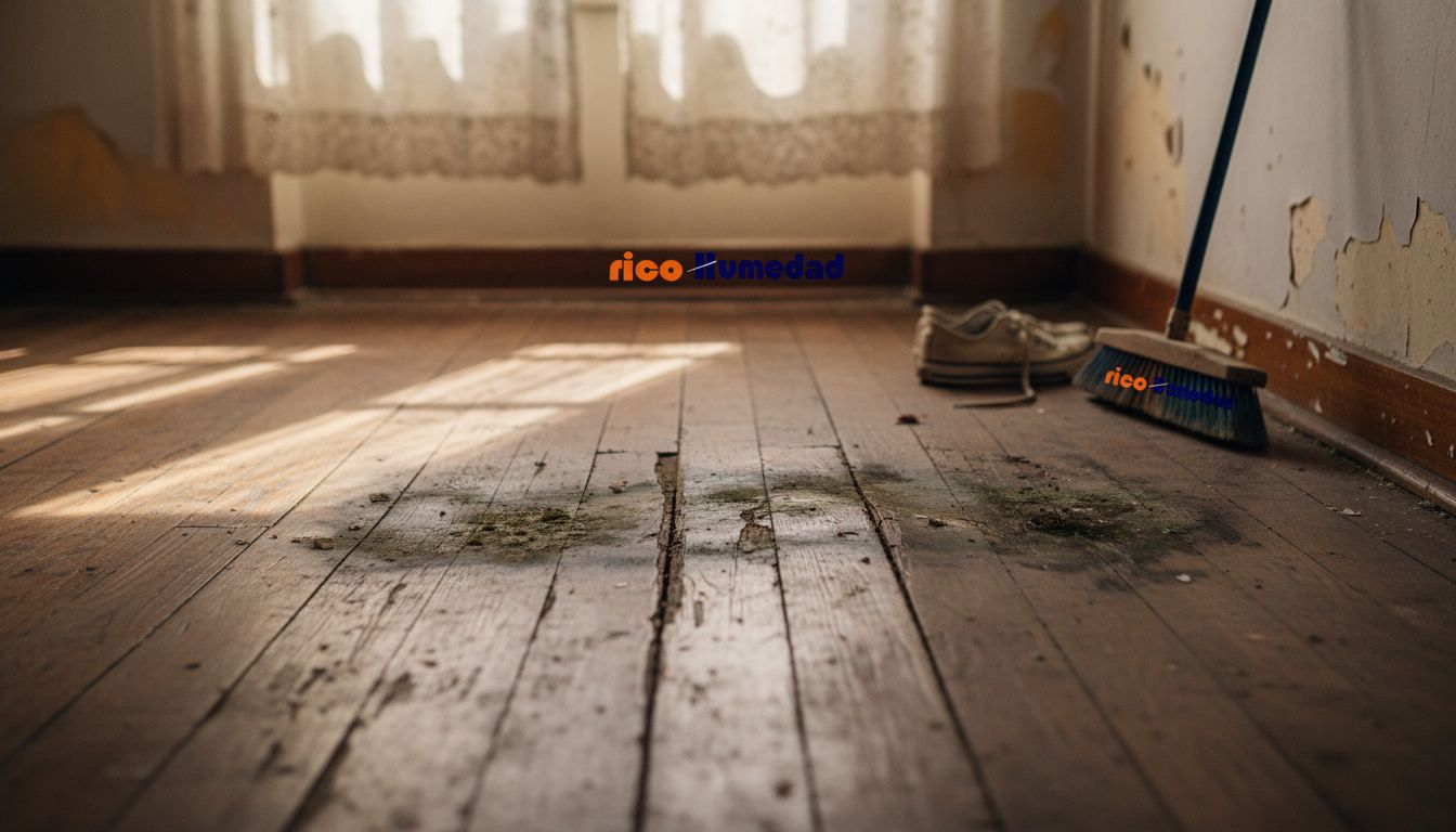 El suelo de madera se ha levantado y deformado por culpa de la humedad.