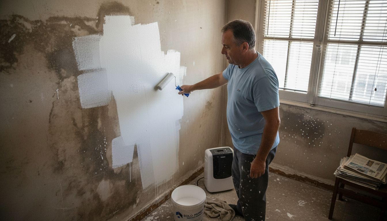 El dueño está aplicando un tratamiento para eliminar la humedad en la superficie.