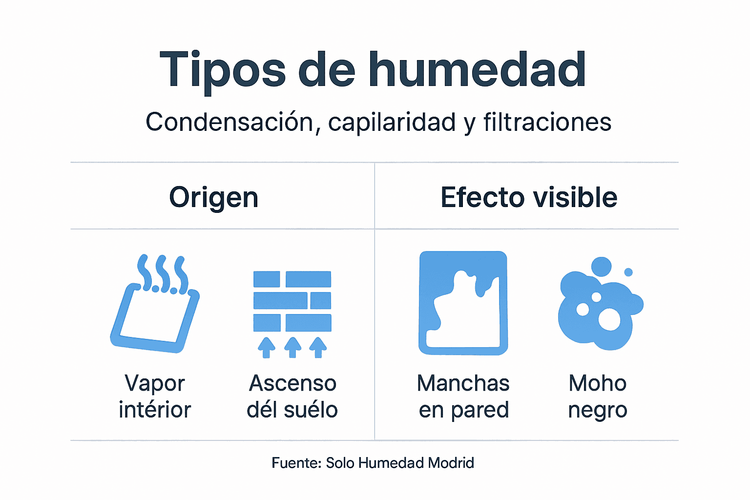 Infografía que muestra las distintas formas en las que se presenta la humedad