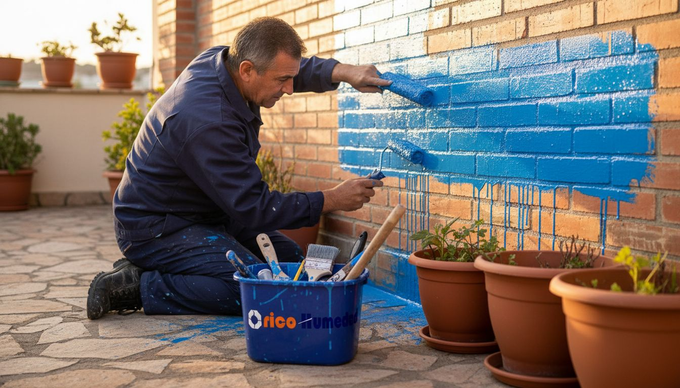 Aplicación manual de impermeabilizante sobre paredes