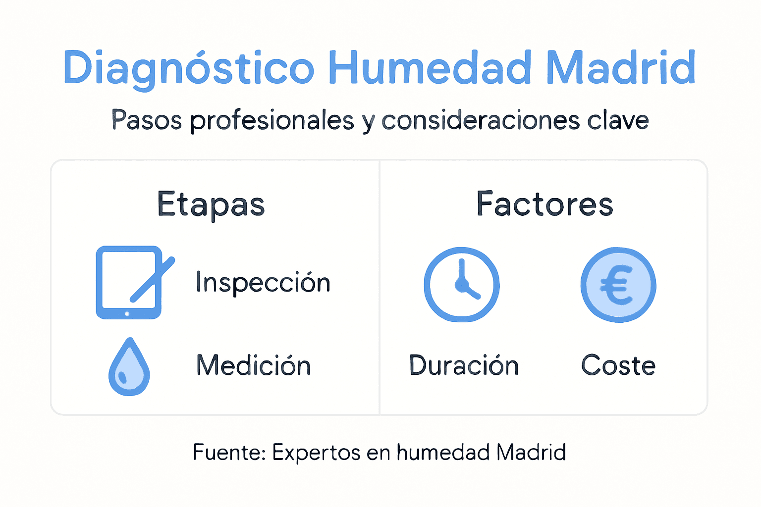 Infografía sobre pasos diagnóstico humedad en Madrid