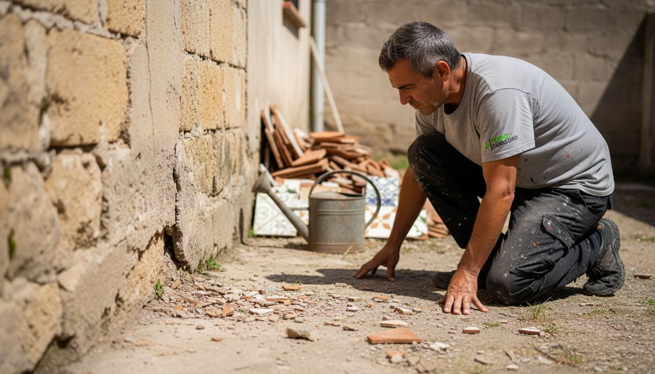 Revisión del mortero fisurado en la pared