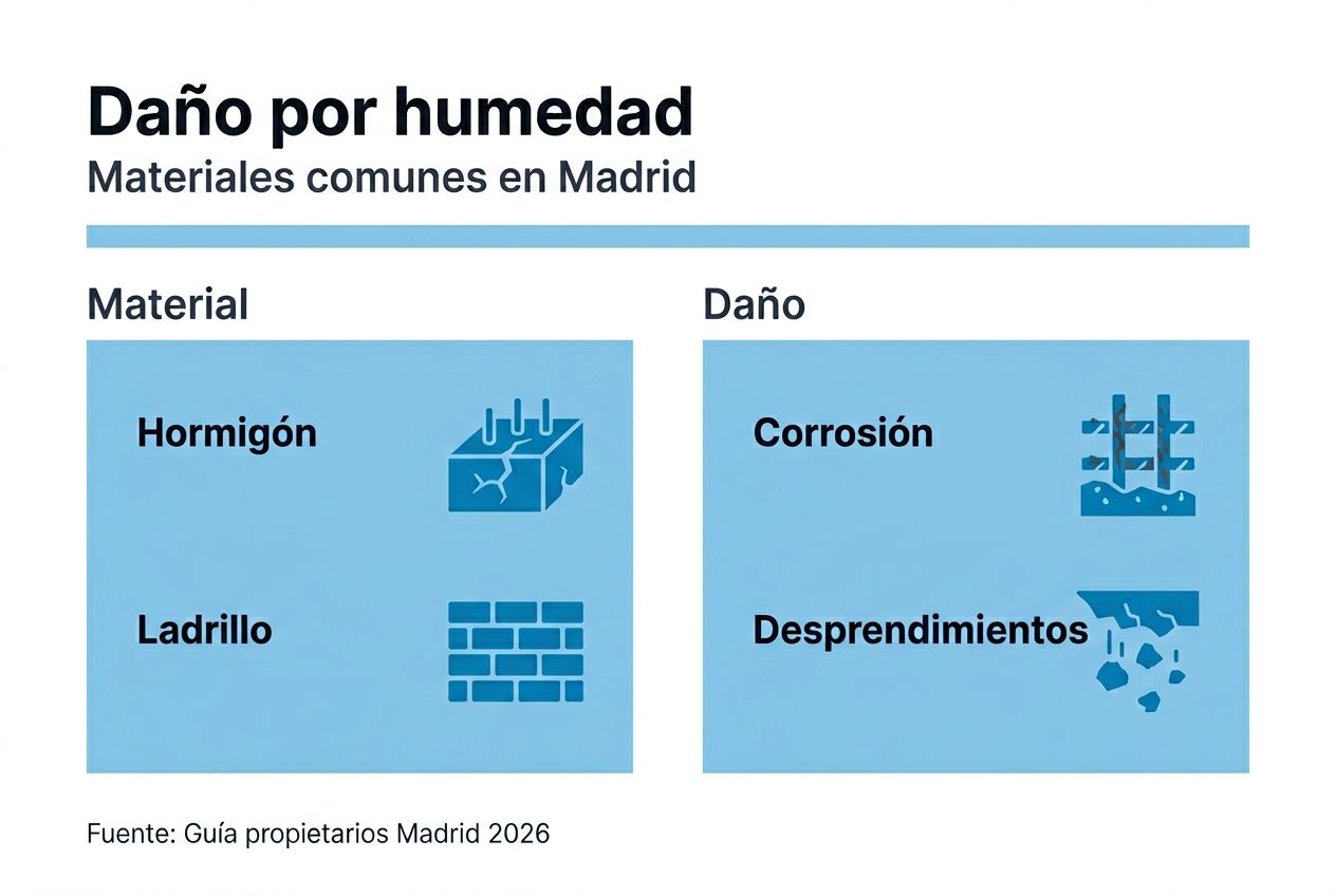 Infografía sobre cómo la humedad afecta y deteriora los materiales