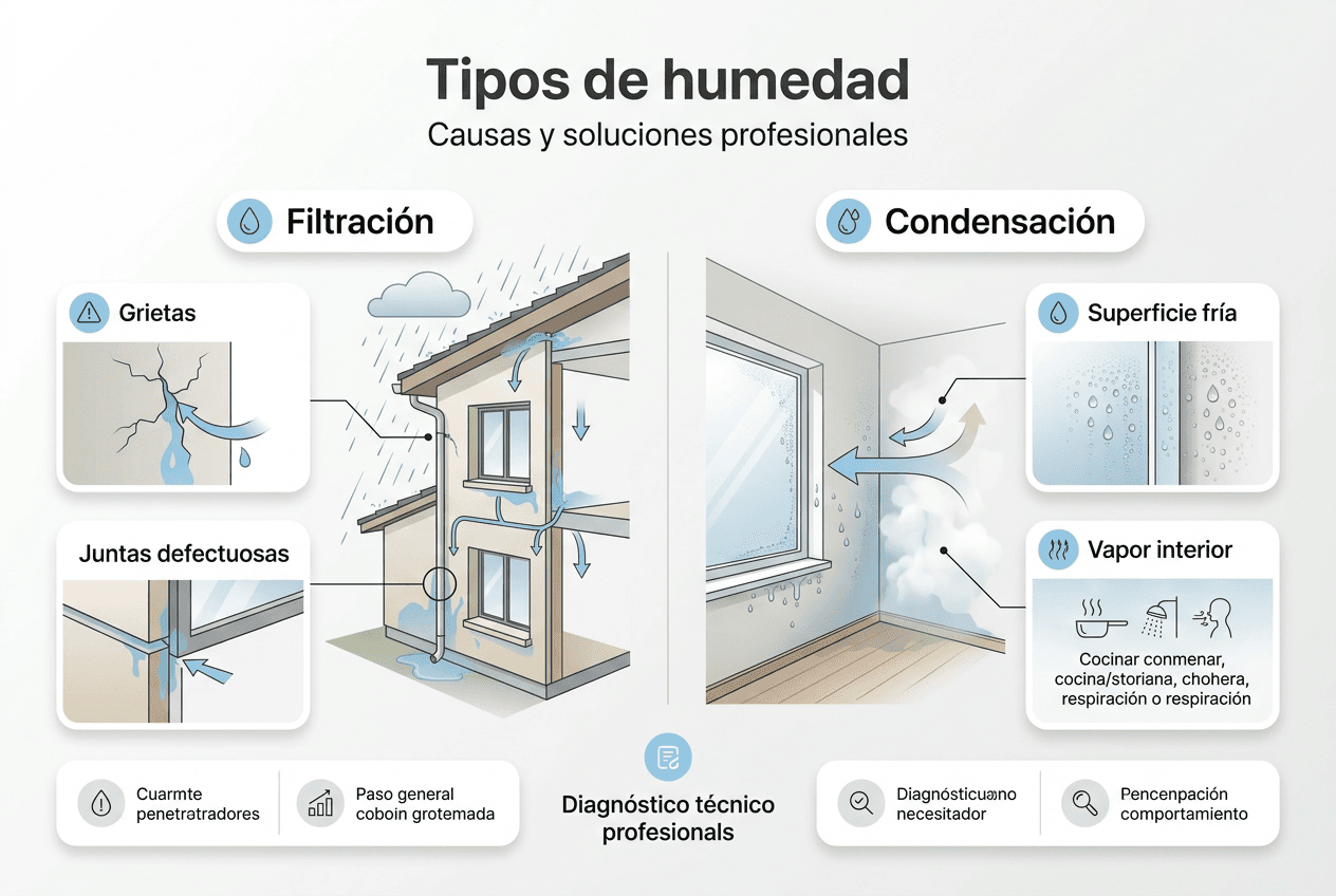 Guía visual sobre los diferentes tipos de humedad en el ámbito profesional