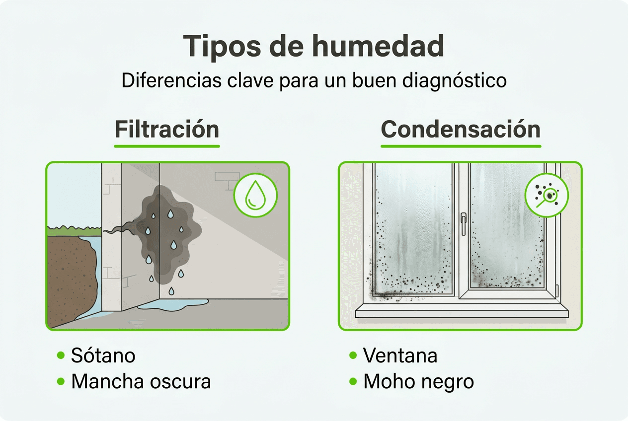 Guía visual sobre los tipos de humedad más habituales