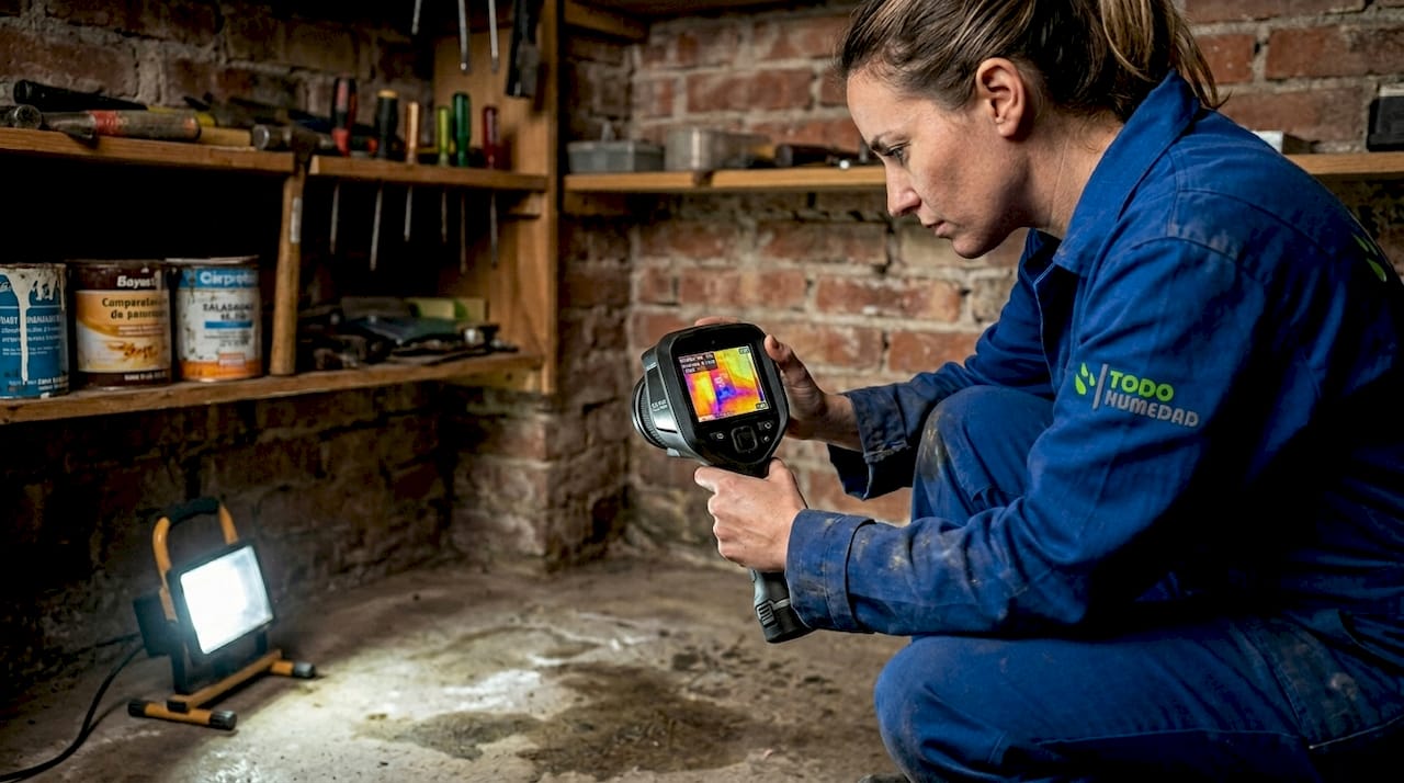 Inspección del sótano con cámara termográfica