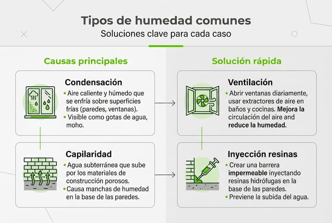 Guía visual para identificar los diferentes tipos de humedad y cómo solucionarlos